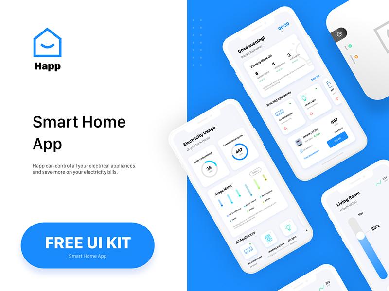 精美智能家居UI & UX設計套件免費下載（Smart Home App UI）
